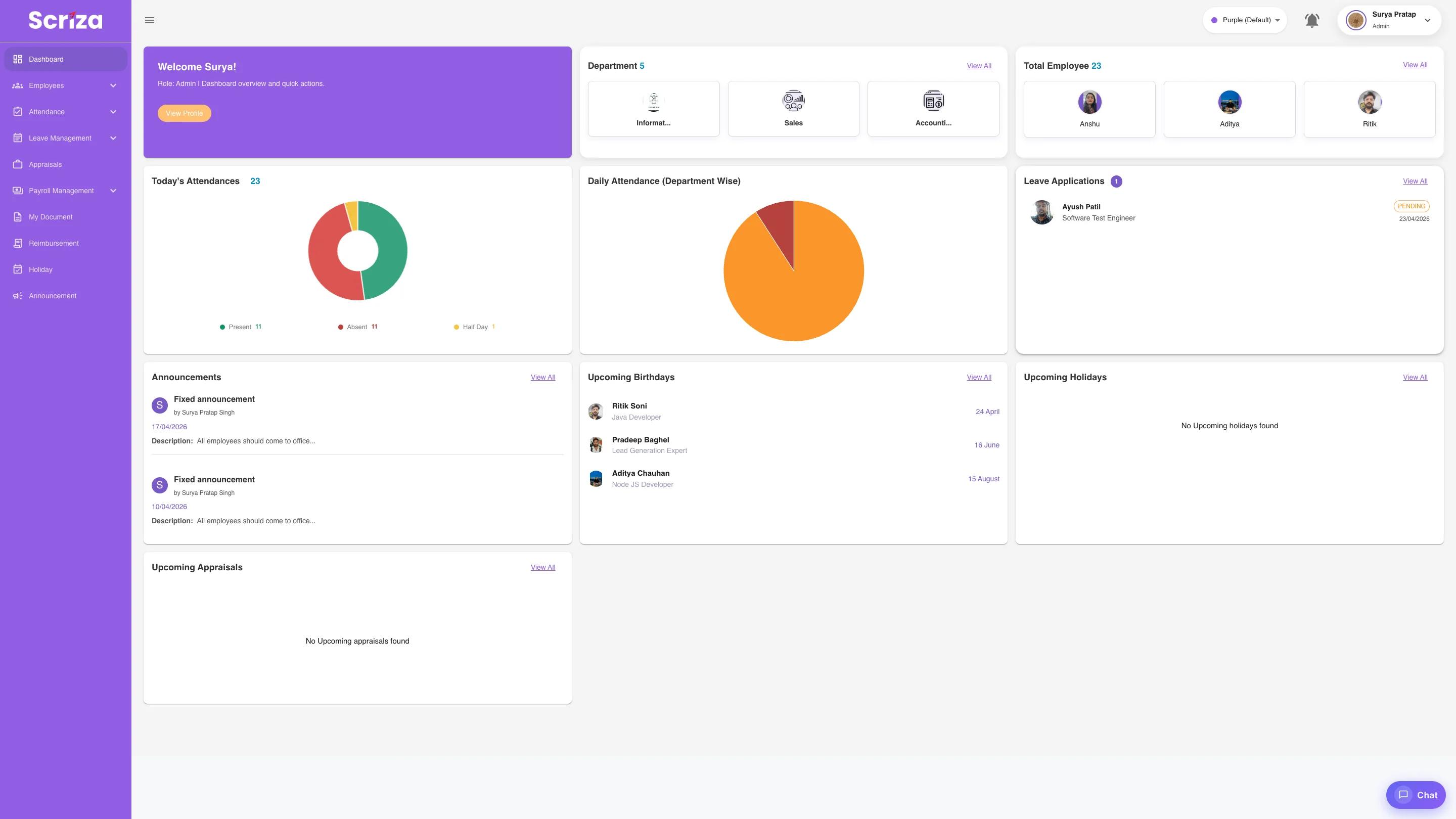 HRVico employee management and HRMS dashboard